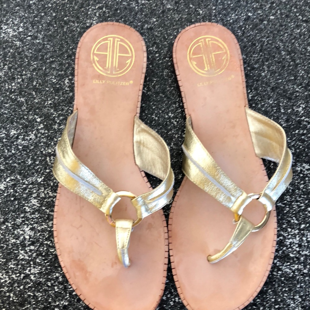 Lily Pulitzer Leather Gold Sandals size 8